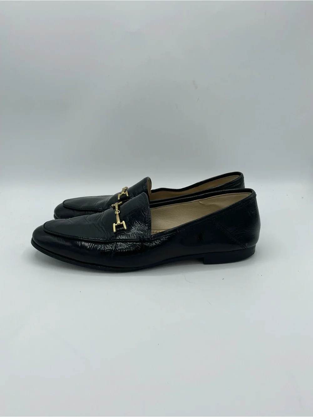Sam Edelman Loraine Black Leather Horsebit Loafers.